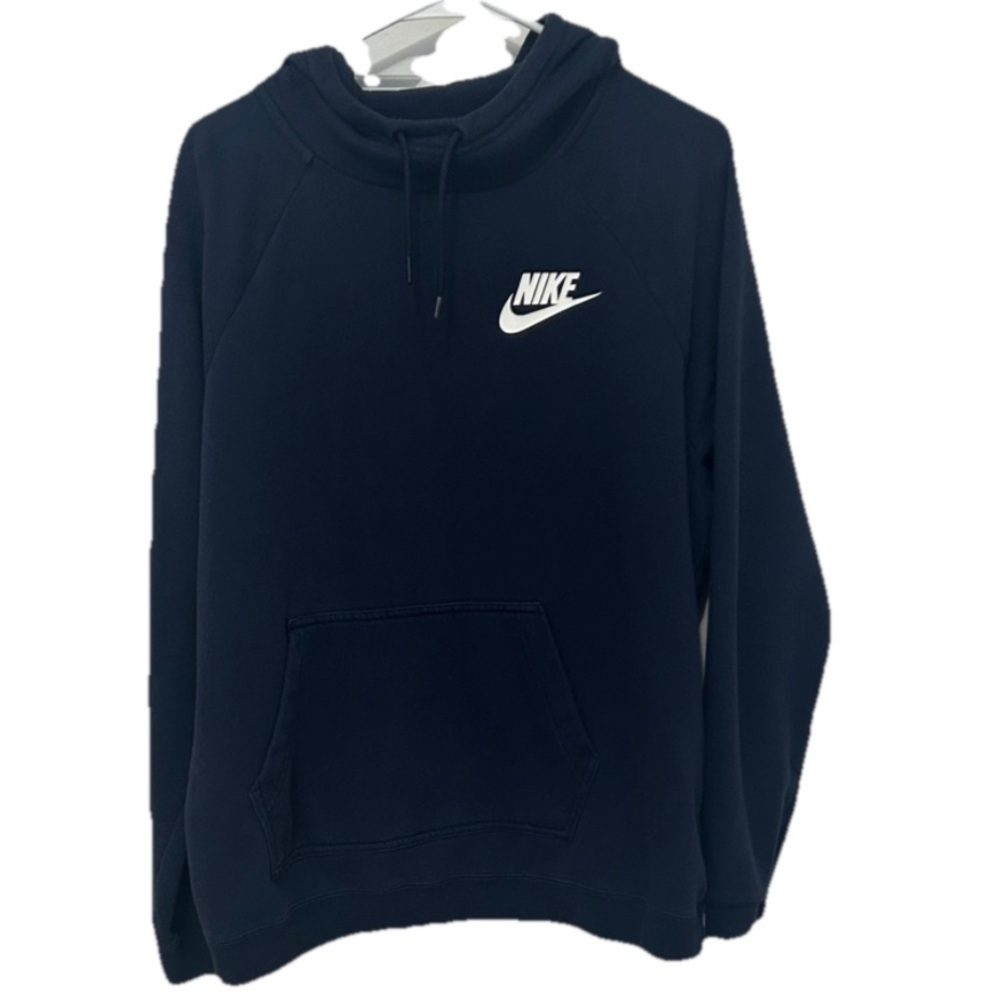 Nike Men's Fleece hoodie sweatshirt size XL navy blue pullover activewear Y2K